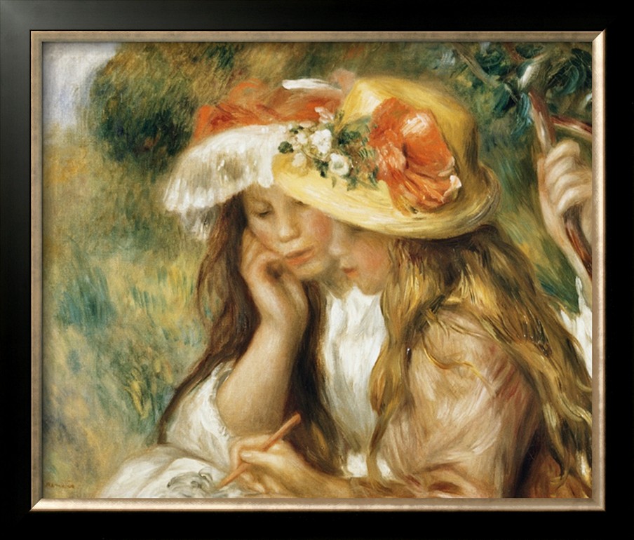 Two Girls Drawing - Pierre-Auguste Renoir painting on canvas